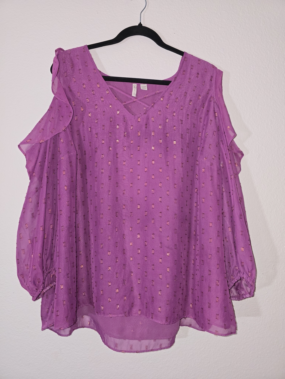 Cato Magenta Cold-Shoulder Blouse with Metallic Dots